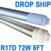 72W T8 LED-rörlampor 8 fot, R17D HO fluorescerande glödlampor ersättning, kallvit 6500k, klart täckning, dubbel-end-driven, ballast bypass AC 90-277V Crestech