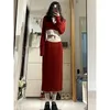 Sukienki robocze Kobiety wiosna jesienna Lucky Red Crop Knit Tops Połowa spódnice Dwuczęściowe zestawy koreańskie damskie sweter kombinezony dzianinowe stroje