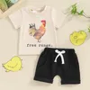 Set di abbigliamento per bambini Bambino estivo vestiti estivi a gamba gallo maglietta elastica pantaloncini in vita elastico