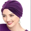 Ethnic Clothing Hijab Caps Women Turban Cap Muslim Headscarf Bonnet Elastic Solid Color Female Knot Chemo India