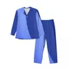 Men's Sleepwear Two Tone Ocean Pajama Sets Blue Texture Trendy Couple Long Sleeve Casual Loose Leisure Piece Home Suit Large Size