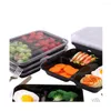 Afhaalcontainers 10 stuks Wegwerpmaaltijdvoorbereiding 3-compartimenten Magnetronveilige voedselopslag (zwart met deksel)