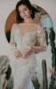 Boho Manches longues Robes de mariée sirène Backless Bridal Lace Lace Apparement Sweep Train Made de plage personnalisé Place Plus Vestido de Novia BC12016