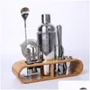 Ferramentas de bar Bartending Kit Cocktail Shaker Set Bartender Shakers Aço inoxidável Ferramenta de barra de 12 peças com suporte de bambu elegante C19041701 D Dh6Os