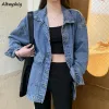 Jacken Frauen Jacken Heißer Verkauf Kühlen Turndown Kragen Retro Ulzzang Studenten Harajuku Streetwear Mäntel Denim Baggy Casual Weibliche Lose