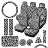 أغطية مقعد السيارة ERS 15pcs Leopard Print Er Kit Counering Wheel Belt Pads Coasters Armrest Pad Cheychain Drop Dropiples Hopiles Motor Scarcid Dhokb