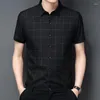 Men's Casual Shirts Summer Short Sleeved Shirt For Men High-end Plaid Mens No Iron Square Collar Business Thin Clothing