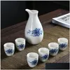 Vinglasögon japansk stil set Sake Cup Ceramic Jug Dispenser Decanter Small Glass One Mouth 231114 Drop Delivery Dhdl2