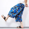 Calças de algodão baggy calças cruzadas homens indiano boho virilha hip hop bloomers impresso bezerro coreano streetwear lanterna harem calças