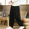 Pantaloni Pantaloni Kung Fu stile cinese da uomo Pantaloni larghi Pantaloni a gamba larga Misto lino cotone Pantaloni Harem casual larghi in vita elastica