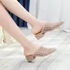 Casual Ofert Buty Summer 380 Slip-On Women Kaptaki kwadratowe palce średnie obcasy sandały kobiet plażę zapatos de mujer 53 30