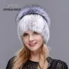 Jinbaosen Style Winter Female Fur Hat Mink Plus Stitching Knit Liner Ski 240227