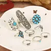 Cluster Rings 9PCS Vintage Bohemian Beach Women Ring Set Ethnic Style Midi Finger Boho Charm Anelli