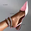 Funky Rhinestone Flat Women Summer 2023 Pointed Toe Strappy Sandals Woman Plus Size 42 Ankle Straps Party Shoes Flats