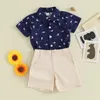 Ensembles de vêtements pour bébés garçons, vêtements d'été, manches courtes, chemise boutonnée, hauts et Shorts solides, tenues hawaïennes pour enfants