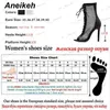 Sandaler Aneikeh Fashion Women Ankle Boots Hollow Out Mesh High Heels Shoes Woman Lace-up Open Toe Sexiga sandaler Stövlar Mujer Black White T240302