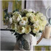 Couronnes de fleurs décoratives Couronnes de fleurs décoratives Têtes / Bouquet Mariage Simulation de Noël Real Touch Fleur de pivoine artificielle Va Dh93G