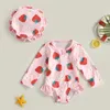 Manches longues mignon enfant en bas âge bébé maillot de bain filles maillots de bain éruption garde maillot de bain belle fraise imprimé maillot de bain chapeau de soleil ensemble 240219