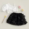 Clothing Sets Pudcoco Toddler Kids Baby Girls Summer Outfit Short Sleeve One Shoulder Bow Tops 3D Butterfly Skirt 4-7T