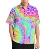 Mäns avslappnade skjortor färgglada blommor grafiska blusar för män kläder ljus blommig 3d tryck strandsemester estetisk y2k kort ärmpojke toppar