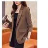 Único botão feminino blazer preto terno coreano chique manga longa casaco vintage senhora do escritório roupas jaqueta solta tweed mujer 240226