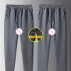 Calça de moletom de moletom de inverno calça térmica quente zíperes escondidos grossos calças de moletom casual de bolso clubes de fitness calças sexy abertas