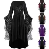 Dress Gothic Halloween Dresses Women Vintage Witch Vampire Dress Dresses Up Carnival Party Dress Trumpet Sleeve Long Dress Plus Size