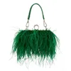 Luksusowe strumienie piórkowe torby wieczorowe dla kobiet łańcuch na ramię crossbody torbę modułowa impreza torebka zielona torebki ślubne 240223