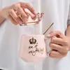 Muggar Creative Crown Mug Multi Color with Spoon lock Kawaii Cups of Coffee Par Present Cup Set Drinkware Ceramics