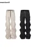 Pantolon Mauroicardi Bahar Sonbahar Serin Gevşek Sıradan Siyah Parlama Yığılmış Kargo Pantolon Erkekler Cepler Lüks Tasarımcı Giyim Pantolonları 2023