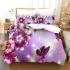 Set Flower Butterfly Däcke Cover 3 -delar Set 3D -sängkläder Set King Size Fashion Soft Microfiber Bedding Set Double Bed Däcke Cover Set Sheer Gardiner