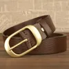 Belts Cowhide Men's Copper Buckle Casual Belt Korean Version Travel High-Quality Hunting Pleated Wrinkles Genuine Leather Pants