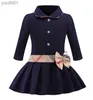 Basic Casual Dresses Kids Girl Lapel Collar bowknot Long Sleeve Dress Pleated Toddler Elegant Autumn Baby Children Designer Clothes 240302