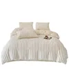 Ensemble de linge de lit en poils de lapin doux, literie d'hiver chaude et moelleuse, draps de lit double, housse de couette, draps avec taie d'oreiller, 240226