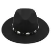 Berretti Mistdawn Cappello Fedora Trilby unisex a tesa larga in misto lana Cappelli Panama Cappellini da festa Fascia in pelle