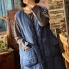 Carriers Johnature – gilet Long en lin bleu gris pour femmes, manteaux Vintage de Style chinois, poches rétro amples, col en v, nouvelle collection printemps 2023