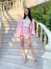 CO ord Set Women Chic Pink Tweed Blazer Office Lady Suit med shorts kjol byxa överdimensionerade jackor sommar 2 bit outfit 240226