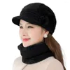 Bérets 2pcs / Set Belle Dames Chapeau Cache-Cou Extensible Garder Au Chaud De Luxe Froid Hiver Thermique Adultes D'âge Moyen Casquette Écharpe Kit