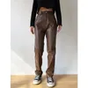 Women's Pants Women PU Leather Straight With Pocket Thin Streetwear Solid Casual High Waist Long Trousers Female Motorcycle