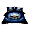 Set Blue Flame Skull Design Sängkläder Set Dekorativ 3 -delad täcke med 2 kuddskamar Sträng gardiner