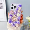 Luxury Rhinestone Pink Purple Rose Flower Phone Case For iPhone11 12 13 14 15 mini/plus/pro/pro max