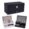 Watches 4 Grids Double Watch Box Carbon Fiber Watch Case Holder Organizer Storage Box for Quartz Jewelry Boxes Display Best Gift