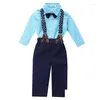 Комплекты одежды Mildsown Born Kids, клетчатая рубашка с галстуком-бабочкой для маленьких мальчиков, брюки на подтяжках, комплект брюк, комплект официальной одежды, одежда джентльмена, падение Otkg1
