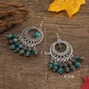 Dangle Earrings Boho Blue Nature Beads Pendant Round Hollow Alloy Tassel For Women Silver Color Statement Ethnic Jewelry