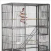 Nests 69" H extra grote rollende vogelkooi met afneembare standaard, zwarte papegaaienkooi