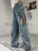 Jeansy streetwear namalowane szerokie nogi dżinsy kobiety vintage high talia elegancka prosta dżinsy żeńska moda Korea Hollow Out Denim Pants 2023