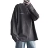 Män t shirt mode bokstäver tryck rund hals topp casual långa ärmar lös pullover vår hösten grundläggande manliga streetwear 240219