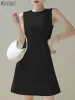 Vestido ZANZEA estilo coreano para mujer, Mini vestido con cuello redondo, vestido rosa sin mangas, Vestidos elegantes de moda, vestidos informales de verano sin mangas, batas cortas