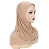 Roupas étnicas Mulheres Prego Pérola Casaco Sólido Chin Conveniente Headband Malay Indonesian Base Hat Instant Hijab Jersey