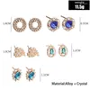 Stud Earrings Blue Green Crystal For Women Jewelry Fashion Heart Round Geometric Love Earring Set Wedding Accesorios Mujer 2024